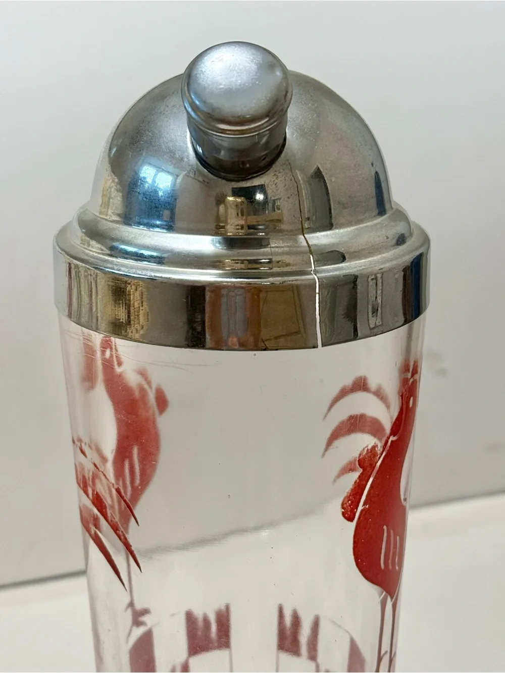 Vintage Drunken Rooster Cocktail Shaker - Red & White Checkered Rooster 10.5” T